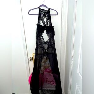 Black Lace Halter Lingerie Dress